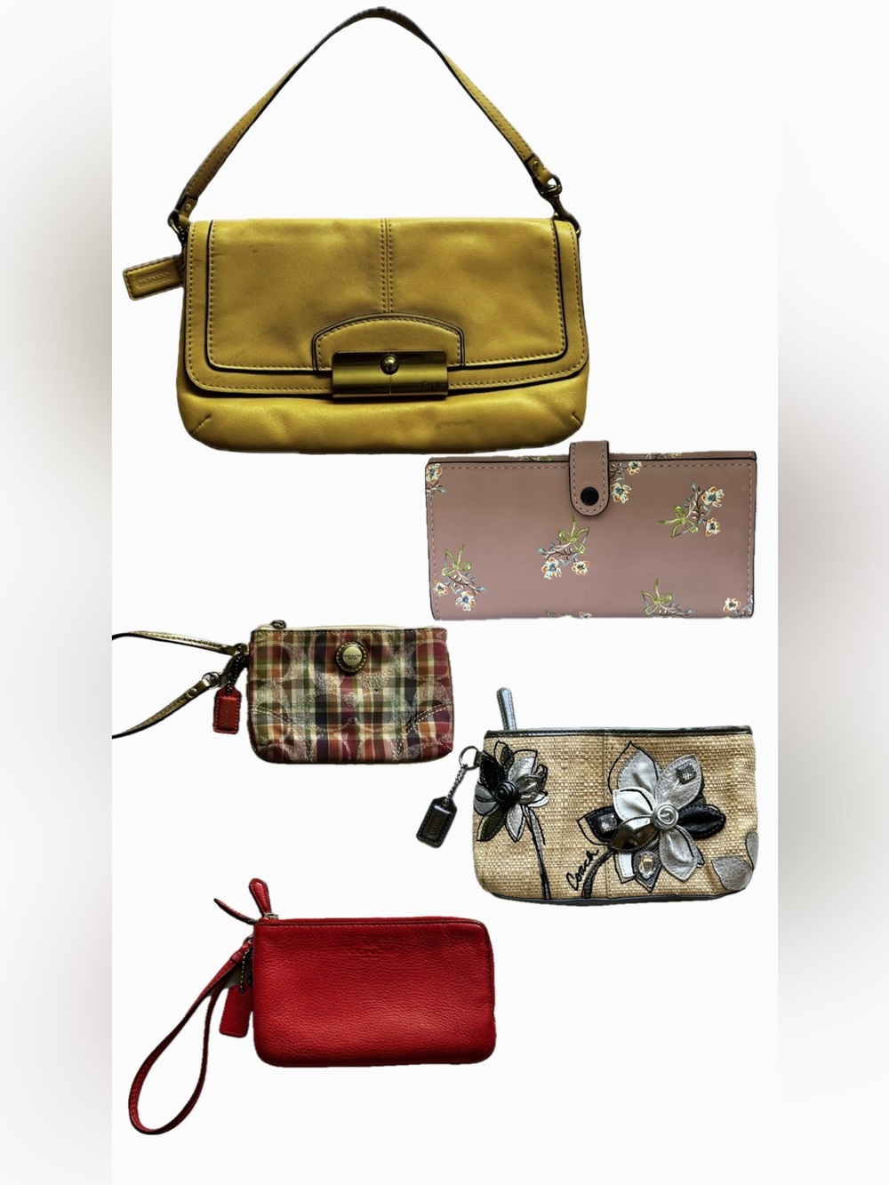 Coach Set 🔥🔥 Yellow Leather Shoulder Bag, Floral wallet and wrislet wallets